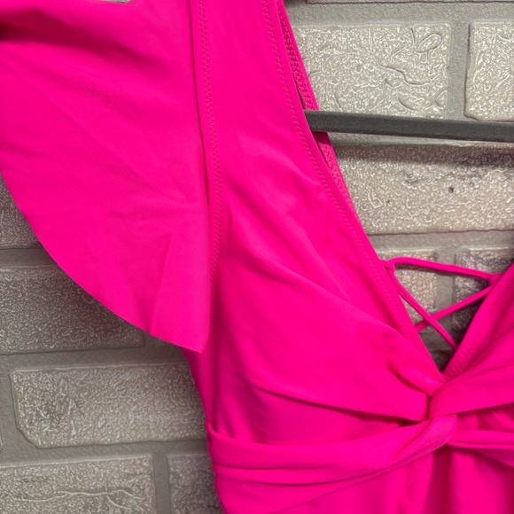 Blooming Jelly Pink Ruffle V-Neck One Piece Swimsuit L - Picture 3 of 9